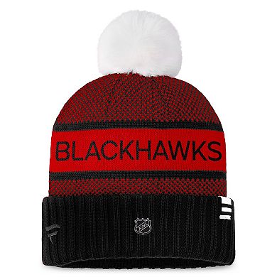 Women's Fanatics Branded Black/Red Chicago Blackhawks Authentic Pro Rink Cuffed Knit Hat with Pom