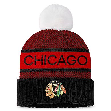 Women's Fanatics Branded Black/Red Chicago Blackhawks Authentic Pro Rink Cuffed Knit Hat with Pom