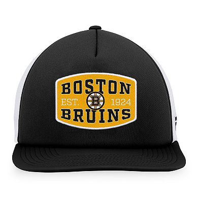 Men's Fanatics Branded Black/White Boston Bruins Foam Front Patch Trucker Snapback Hat