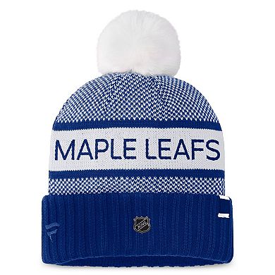 Women's Fanatics Branded  Blue/White Toronto Maple Leafs Authentic Pro Rink Cuffed Knit Hat with Pom