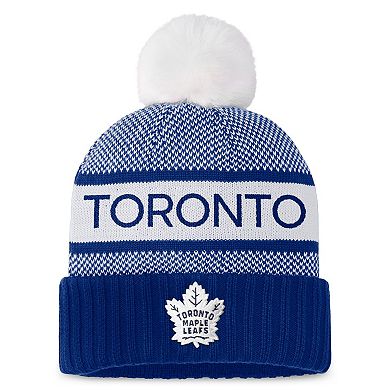 Women's Fanatics Branded  Blue/White Toronto Maple Leafs Authentic Pro Rink Cuffed Knit Hat with Pom