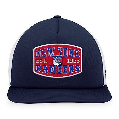 Men's Fanatics Branded Navy/White New York Rangers Foam Front Patch Trucker Snapback Hat