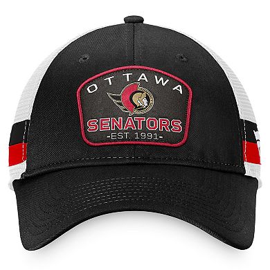 Men's Fanatics Branded Black/White Ottawa Senators Fundamental Striped Trucker Adjustable Hat