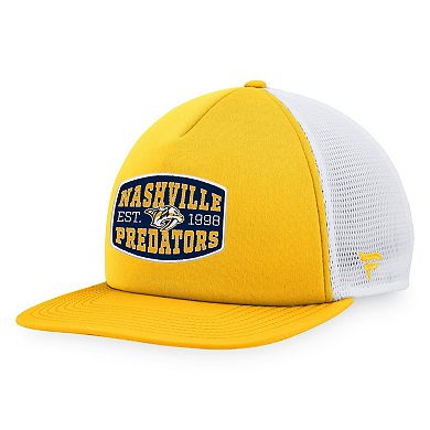 Men's Fanatics Branded Gold/White Nashville Predators Foam Front Patch Trucker Snapback Hat