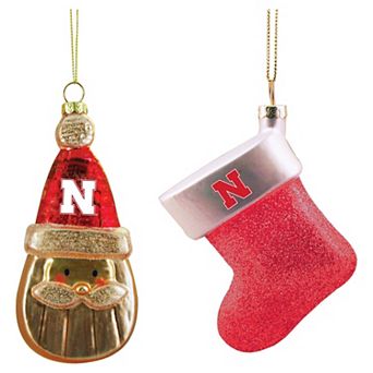 Nebraska Huskers Two-Pack Snowman & Stocking Blown Glass Ornament Set