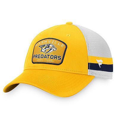 Men's Fanatics Branded Gold/White Nashville Predators Fundamental Striped Trucker Adjustable Hat