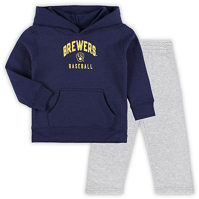 Toddler Navy/Gray Milwaukee Brewers Play-By-Play Pullover Fleece Hoodie & Pants Set