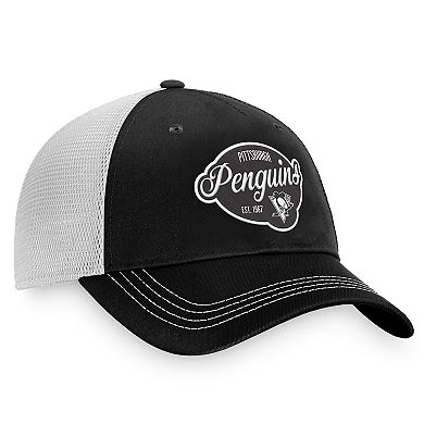 Women's Fanatics Branded Black/White Pittsburgh Penguins Fundamental Trucker Adjustable Hat