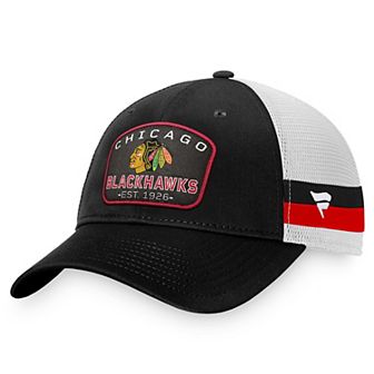 Men's Fanatics Branded Black/White Chicago Blackhawks Fundamental Striped Trucker Adjustable Hat