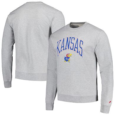 Men's League Collegiate Wear Heather Gray Kansas Jayhawks Tall Arch Essential Pullover Sweatshirt