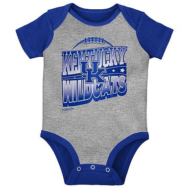 Infant Mitchell & Ness Royal/Heather Gray Kentucky Wildcats 3-Pack Bodysuit, Bib and Bootie Set