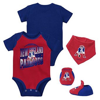 Newborn & Infant Mitchell & Ness Red/Royal New England Patriots Throwback Big Score Creeper Bib and Bootie Set