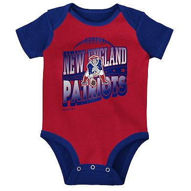 Newborn & Infant Mitchell & Ness Red/Royal New England Patriots Throwback Big Score Bodysuit, Bib & Bootie Set