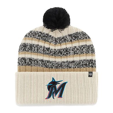 Men's '47 Natural Miami Marlins Tavern Cuffed Knit Hat with Pom