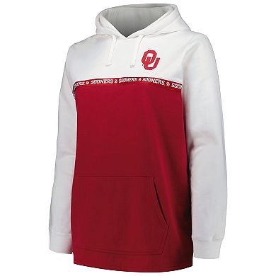 Women's Profile White/Crimson Oklahoma Sooners Plus Size Taping Pullover Hoodie