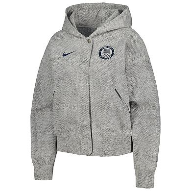 Women's Nike Gray Team USA Media Day Oversized Cropped Hoodie Performance Full-Zip Jacket