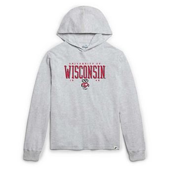 Men's League Collegiate Wear Ash Wisconsin Badgers Team Stack Tumble Long Sleeve Hooded T-Shirt