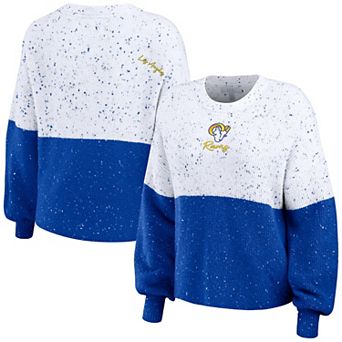 Women's WEAR by Erin Andrews White/Royal Los Angeles Rams Color-Block Pullover Sweater