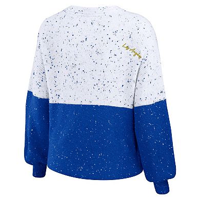 Women's WEAR by Erin Andrews White/Royal Los Angeles Rams Lighweight Modest Crop Color-Block Pullover Sweater