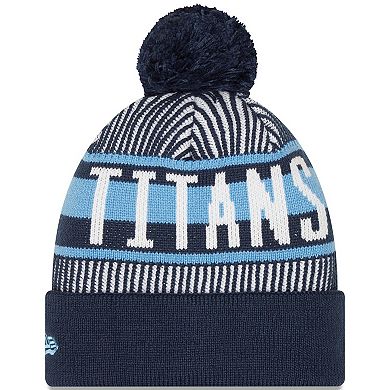 Men's New Era Navy Tennessee Titans Striped Cuffed Knit Hat with Pom