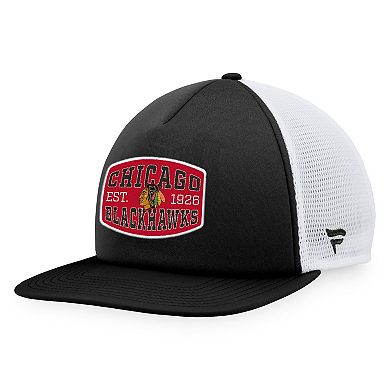 Men's Fanatics Branded Black/White Chicago Blackhawks Foam Front Patch Trucker Snapback Hat