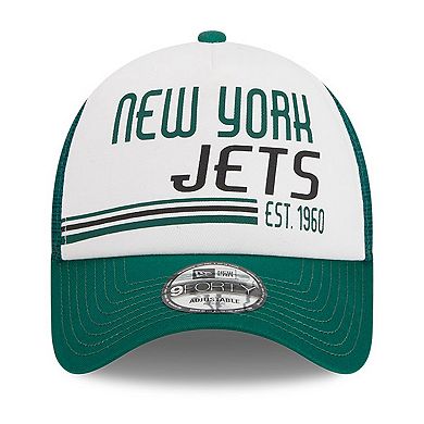 Men's New Era White/Green New York Jets Stacked A-Frame Trucker 9FORTY Adjustable Hat