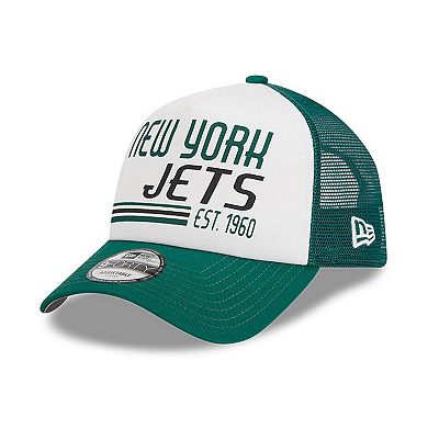 Men's New Era White/Green New York Jets Stacked A-Frame Trucker 9FORTY Adjustable Hat