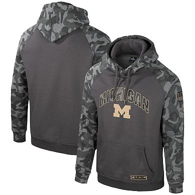 Men's Colosseum Charcoal Michigan Wolverines OHT Military Appreciation Camo Raglan Pullover Hoodie