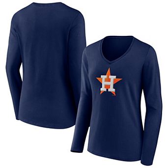 Women's Fanatics Branded Navy Houston Astros Official Logo V-Neck Long Sleeve T-Shirt