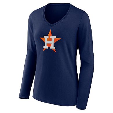Women's Fanatics Branded Navy Houston Astros Official Logo V-Neck Long Sleeve T-Shirt