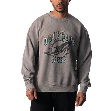 Unisex The Wild Collective Gray Miami Dolphins Distressed Pullover Sweatshirt