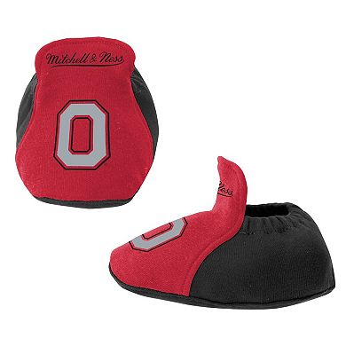 Infant Mitchell & Ness Black/Scarlet Ohio State Buckeyes 3-Pack Bodysuit, Bib and Bootie Set