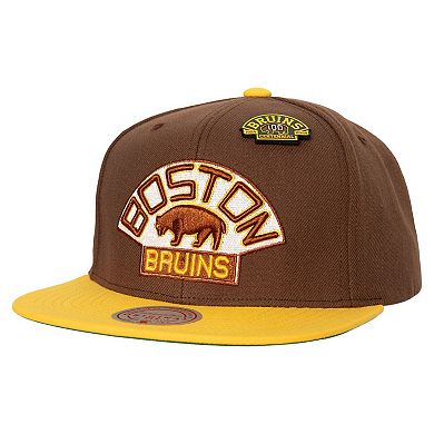 Men's Mitchell & Ness Brown/Gold Boston Bruins 100th Anniversary Collection 60th Anniversary Snapback Hat
