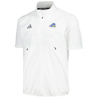 Men's adidas White Delaware Fightin' Blue Hens Sideline AEROREADY Raglan Short Sleeve Quarter-Zip Jacket