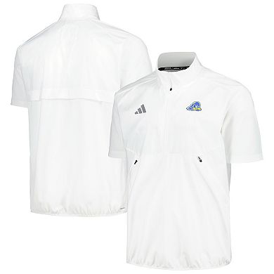 Men's adidas White Delaware Fightin' Blue Hens Sideline AEROREADY Raglan Short Sleeve Quarter-Zip Jacket
