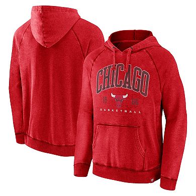 Men's Fanatics Branded Heather Red Chicago Bulls Foul Trouble Snow Wash Raglan Pullover Hoodie