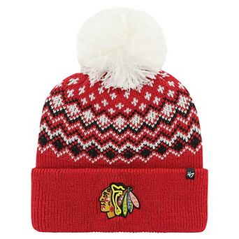 Women's '47 Red Chicago Blackhawks Elsa Cuffed Knit Hat with Pom