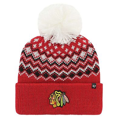 Women's '47 Red Chicago Blackhawks Elsa Cuffed Knit Hat with Pom
