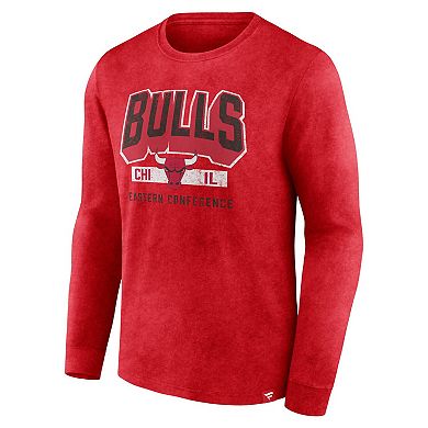 Men's Fanatics Branded Heather Red Chicago Bulls Front Court Press Snow Wash Long Sleeve T-Shirt