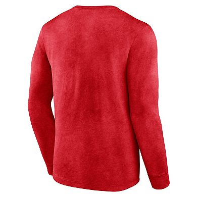 Men's Fanatics Branded Heather Red Chicago Bulls Front Court Press Snow Wash Long Sleeve T-Shirt