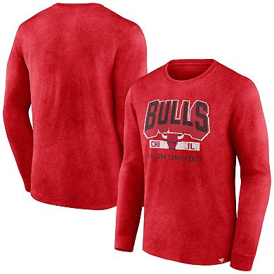 Men's Fanatics Branded Heather Red Chicago Bulls Front Court Press Snow Wash Long Sleeve T-Shirt