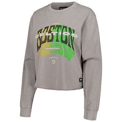 Women's The Wild Collective  Gray Boston Celtics Band Cropped Long Sleeve T-Shirt