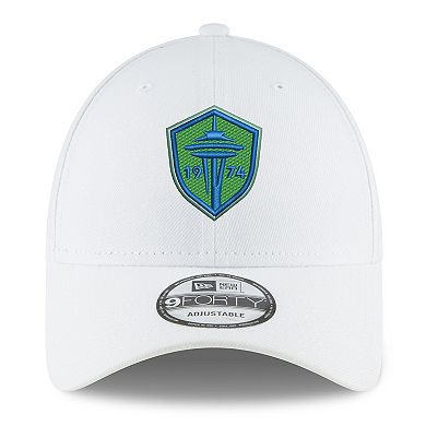 Men's New Era White Seattle Sounders FC Primary Logo 9FORTY Adjustable Hat