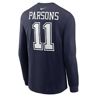 Men's Nike Micah Parsons Navy Dallas Cowboys Player Name & Number Long Sleeve T-Shirt