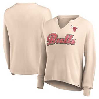 Women's Fanatics Branded Tan Chicago Bulls Go For It Long Sleeve Notch Neck T-Shirt