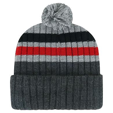 Men's '47 Gray Chicago Blackhawks Stack Patch Cuffed Knit Hat with Pom