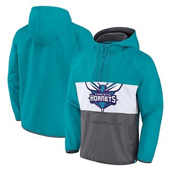 Men's Fanatics Branded Teal/Gray Charlotte Hornets Anorak Flagrant Foul Color-Block Raglan Hoodie Half-Zip Jacket