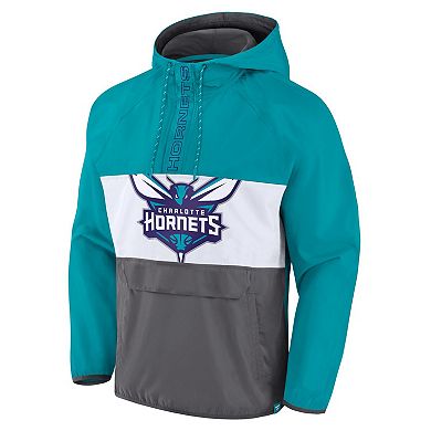 Men's Fanatics Branded  Teal/Gray Charlotte Hornets Anorak Flagrant Foul Color-Block Raglan Hoodie Half-Zip Jacket