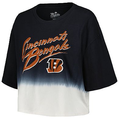 Women's Majestic Threads Joe Burrow Black/White Cincinnati Bengals Dip-Dye Player Name & Number Crop Top
