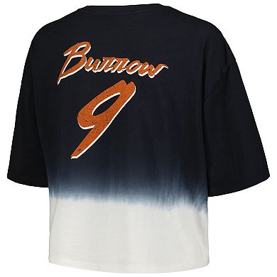 Women's Majestic Threads Joe Burrow Black/White Cincinnati Bengals Dip-Dye Player Name & Number Crop Top